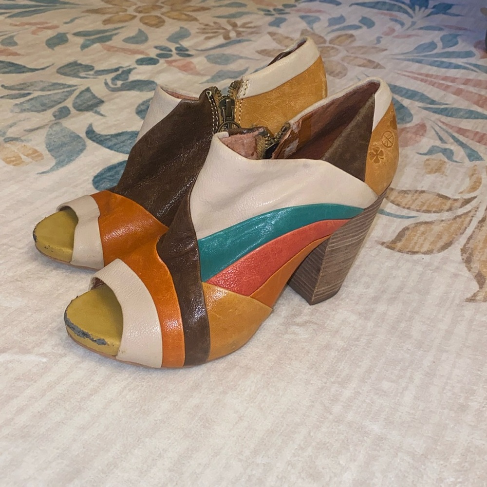 Colorful Patchwork Peep-Toe Ankle Boots - image 4